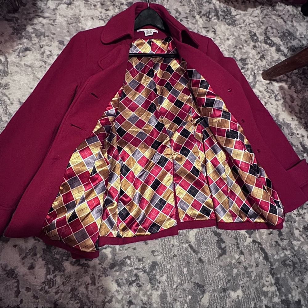 CAbi wool Lined Pea Coat cranberry red size 6 style 619 - Picture 4 of 12